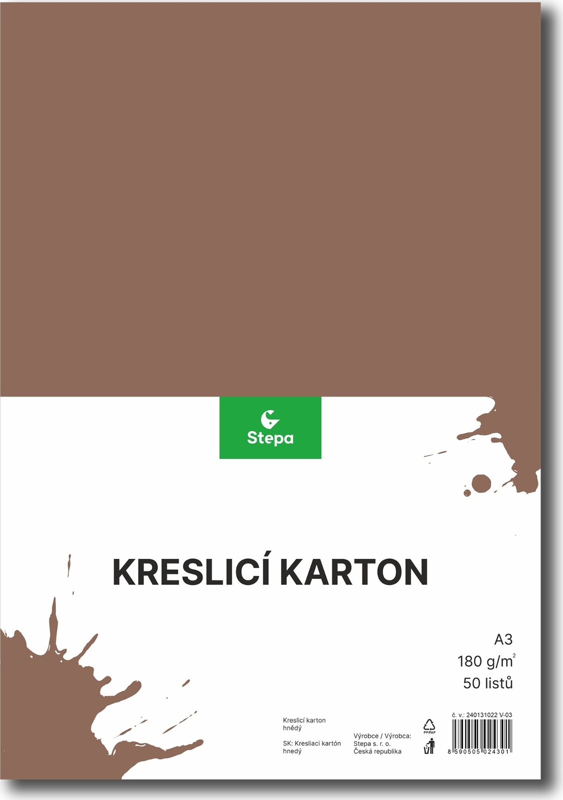 STEPA kresliaci kartón A3, 50 listov, 180 g/m2, hnedý