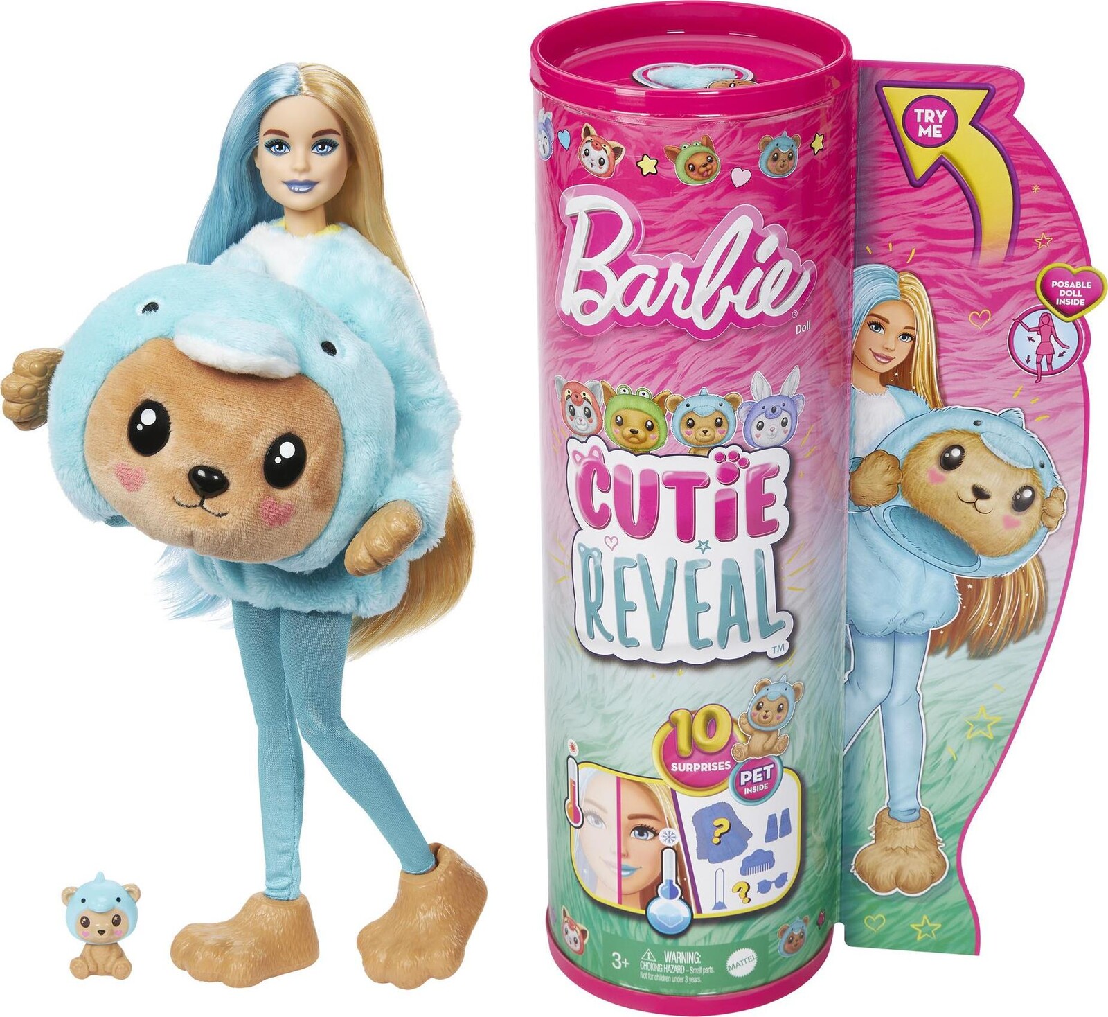 Barbie Cutie Reveal Barbie v kostýme – Medvedík v modrom kostýme delfína