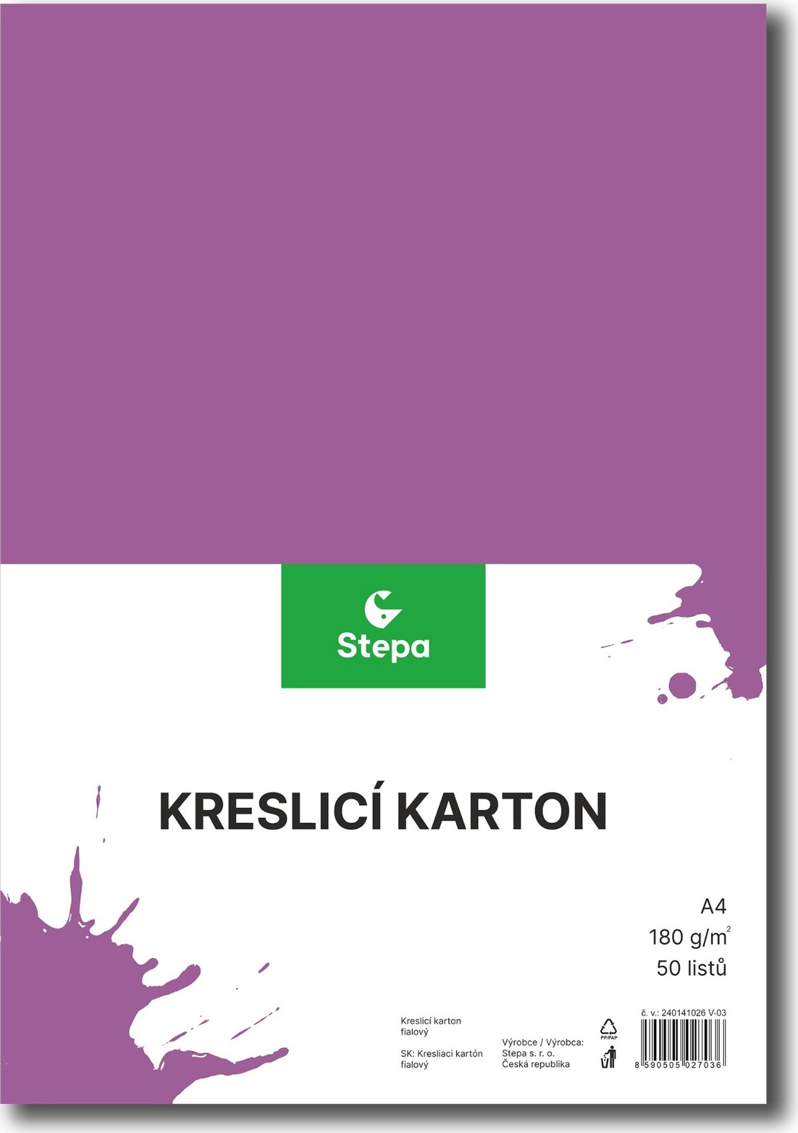 STEPA kresliaci kartón A4, 50 listov, 180 g/m2, fialový