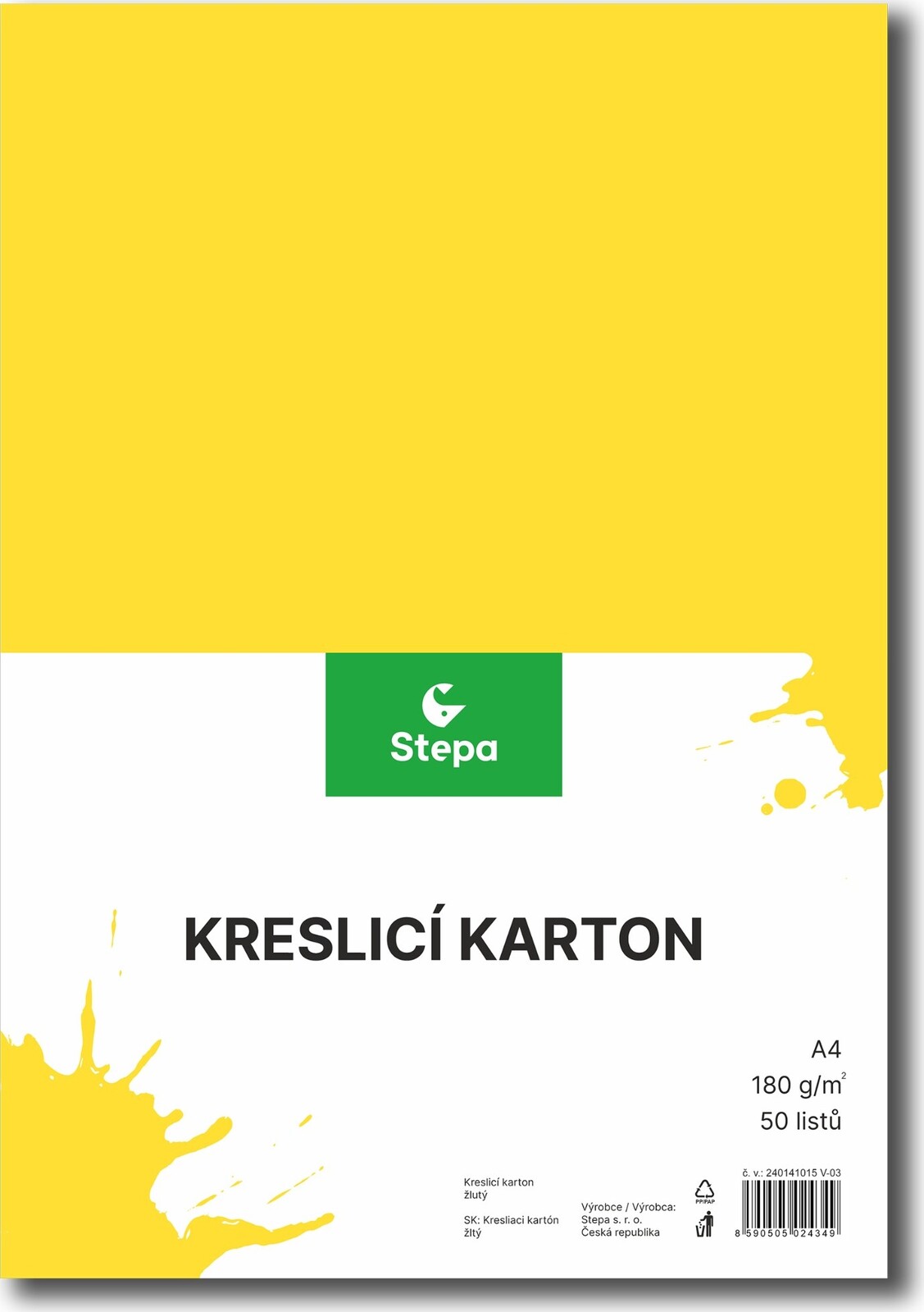 STEPA kresliaci kartón A4, 50 listov, 180 g/m2, žltý