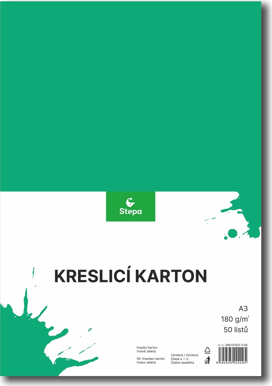 STEPA kresliaci kartón A3, 50 listov, 180 g/m2, tmavozelený