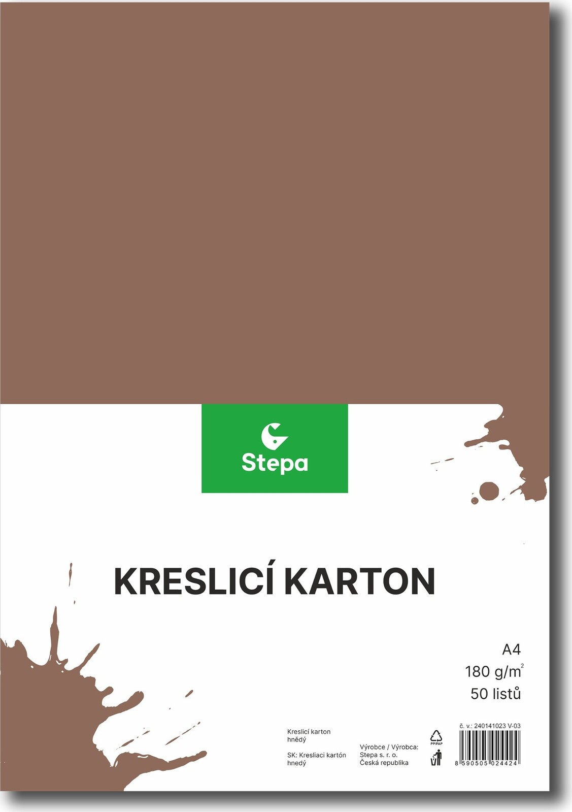 STEPA kresliaci kartón A4, 50 listov, 180 g/m2, hnedý