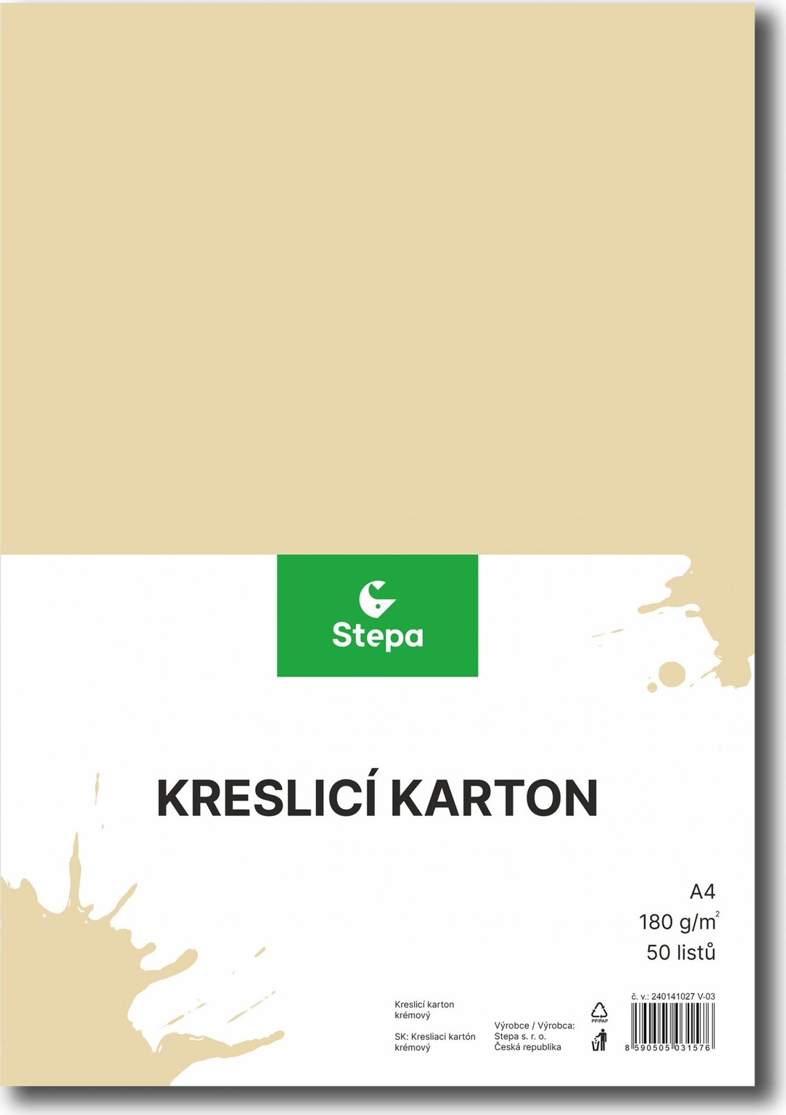 STEPA, kresliaci kartón A4, 50 listov, 180g/m2, krémový