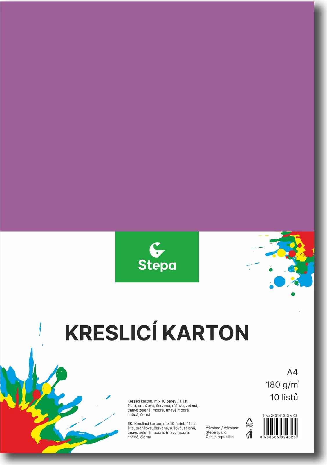 STEPA, kresliaci kartón A4, 10 listov, farebný