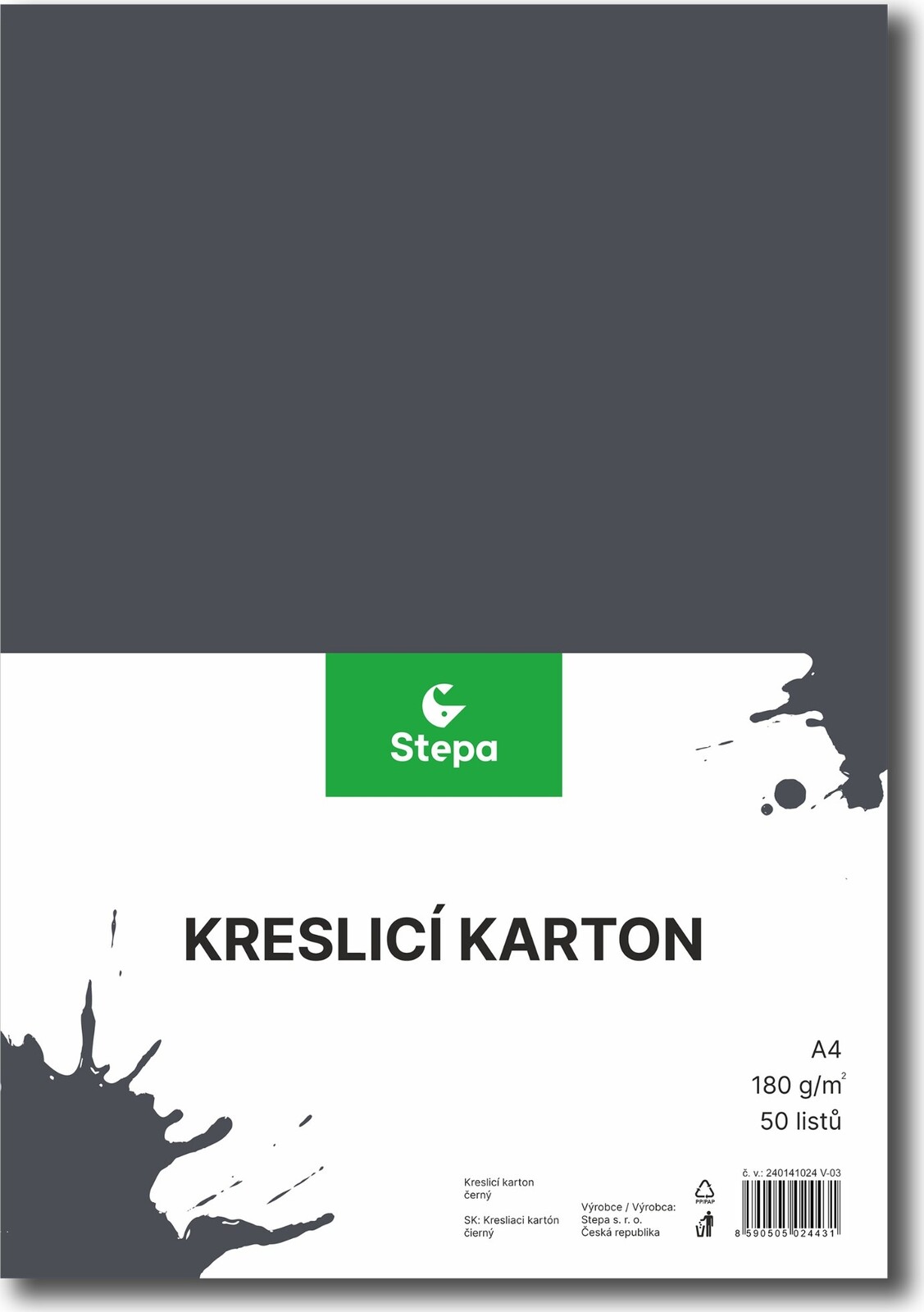 STEPA kresliaci kartón A4, 50 listov, 180 g/m2, čierny