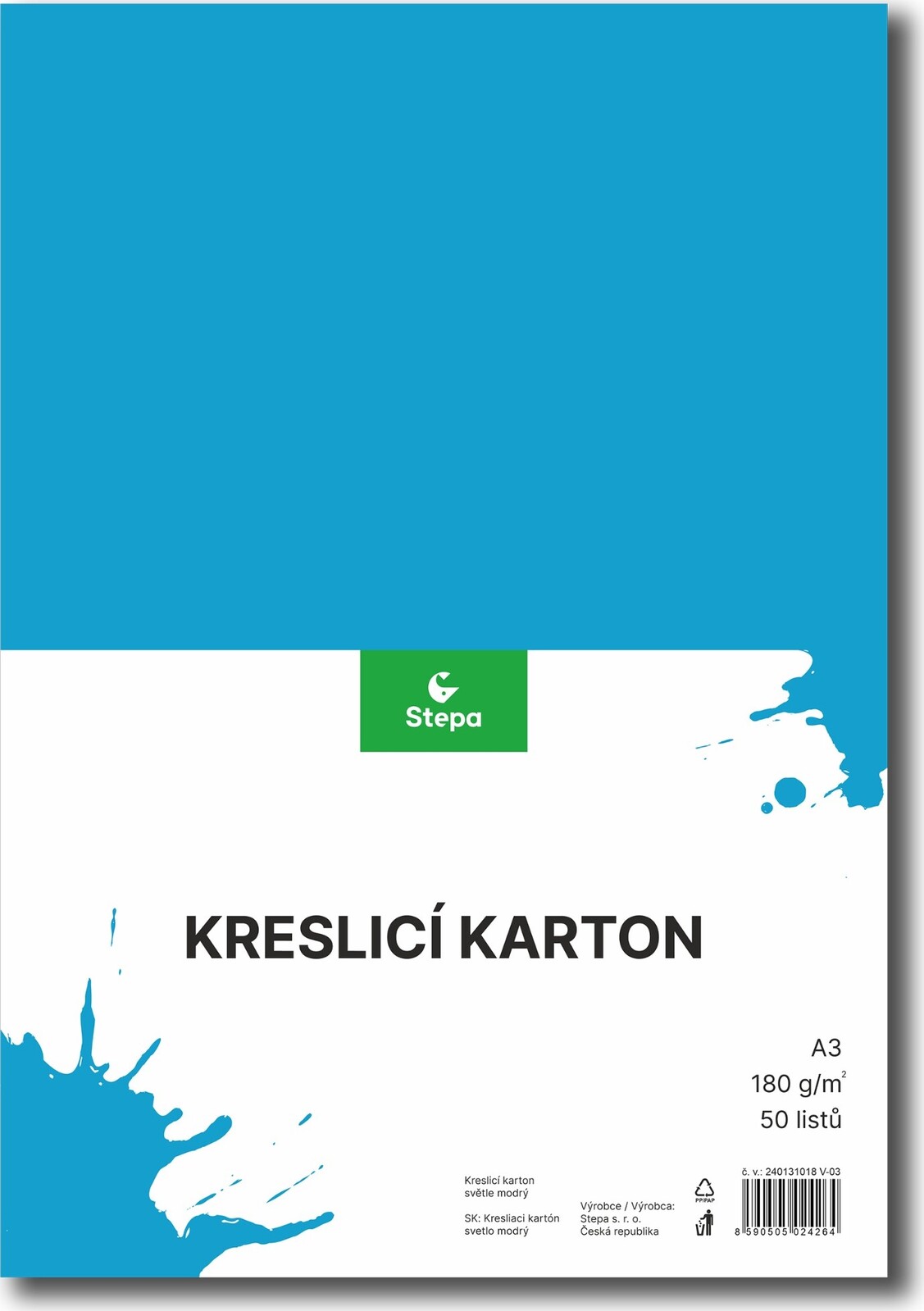 STEPA kresliaci kartón A3, 50 listov, 180 g/m2, svetlomodrý