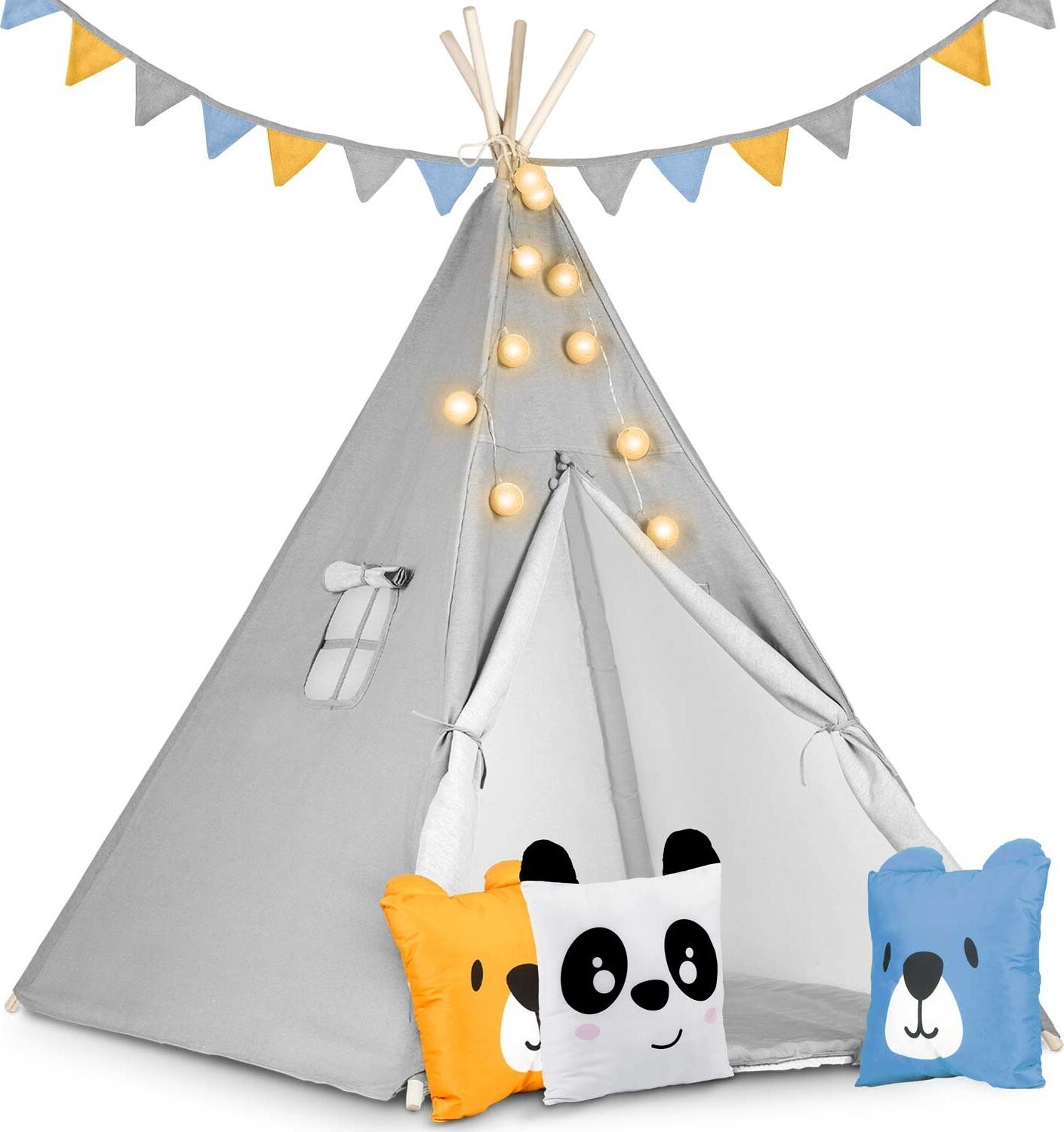 Nukido – Detský stan Tepee so svetlom - sivý, 740030