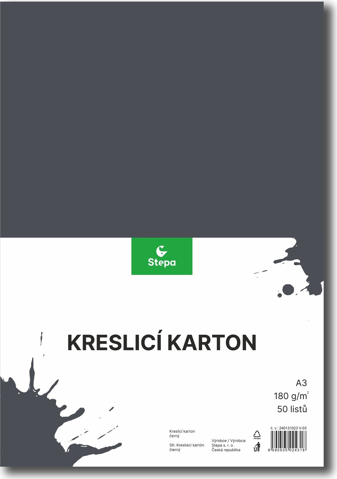 STEPA kresliaci kartón A3, 50 listov, 180 g/m2, čierny