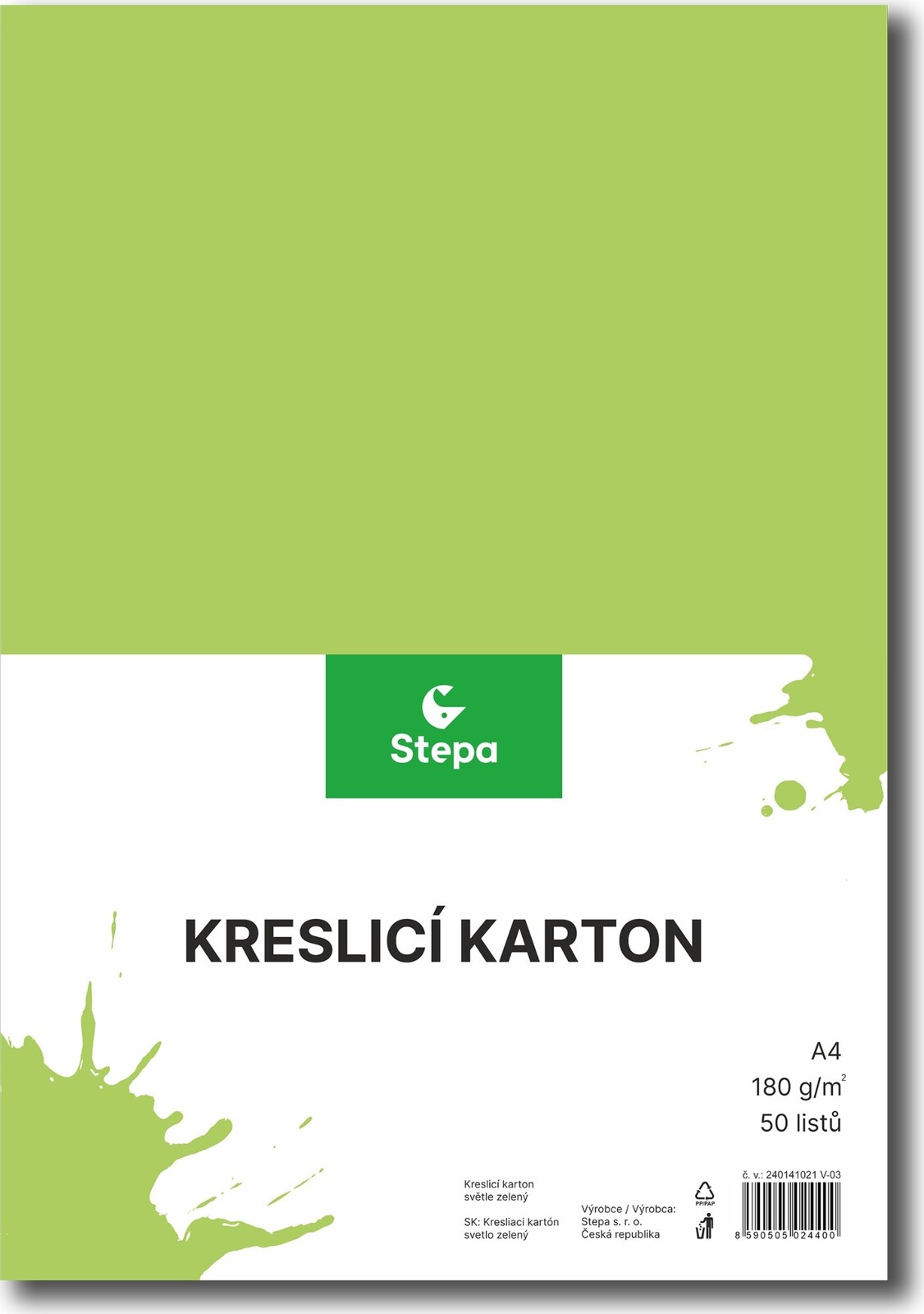 STEPA kresliaci kartón A4, 50 listov, 180 g/m2, svetlozelený