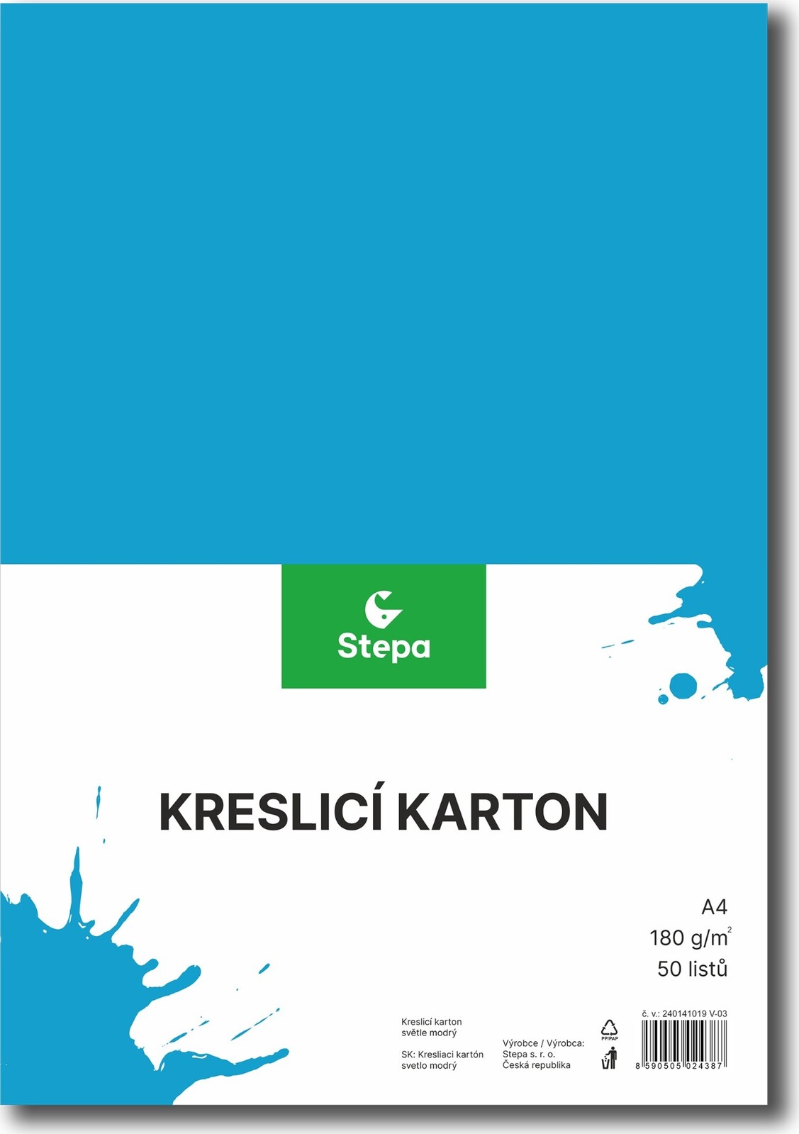 STEPA kresliaci kartón A4, 50 listov, 180 g/m2, svetlomodrý