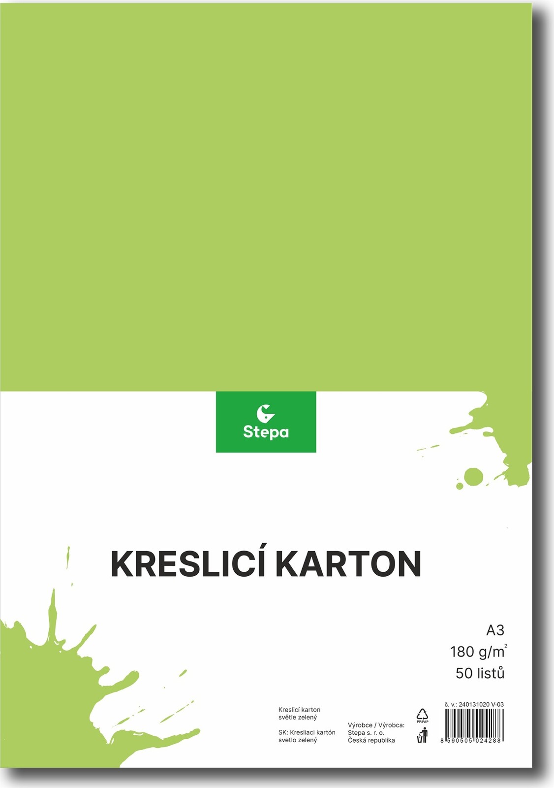 STEPA kresliaci kartón A3, 50 listov, 180 g/m2, svetlozelený
