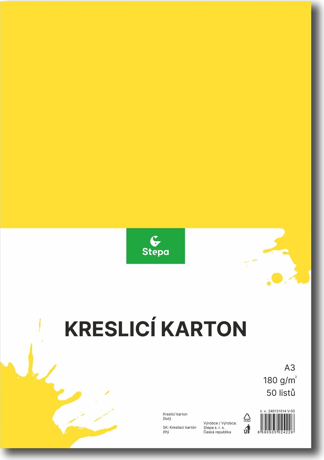 STEPA kresliaci kartón A3, 50 listov, 180 g/m2, žltý