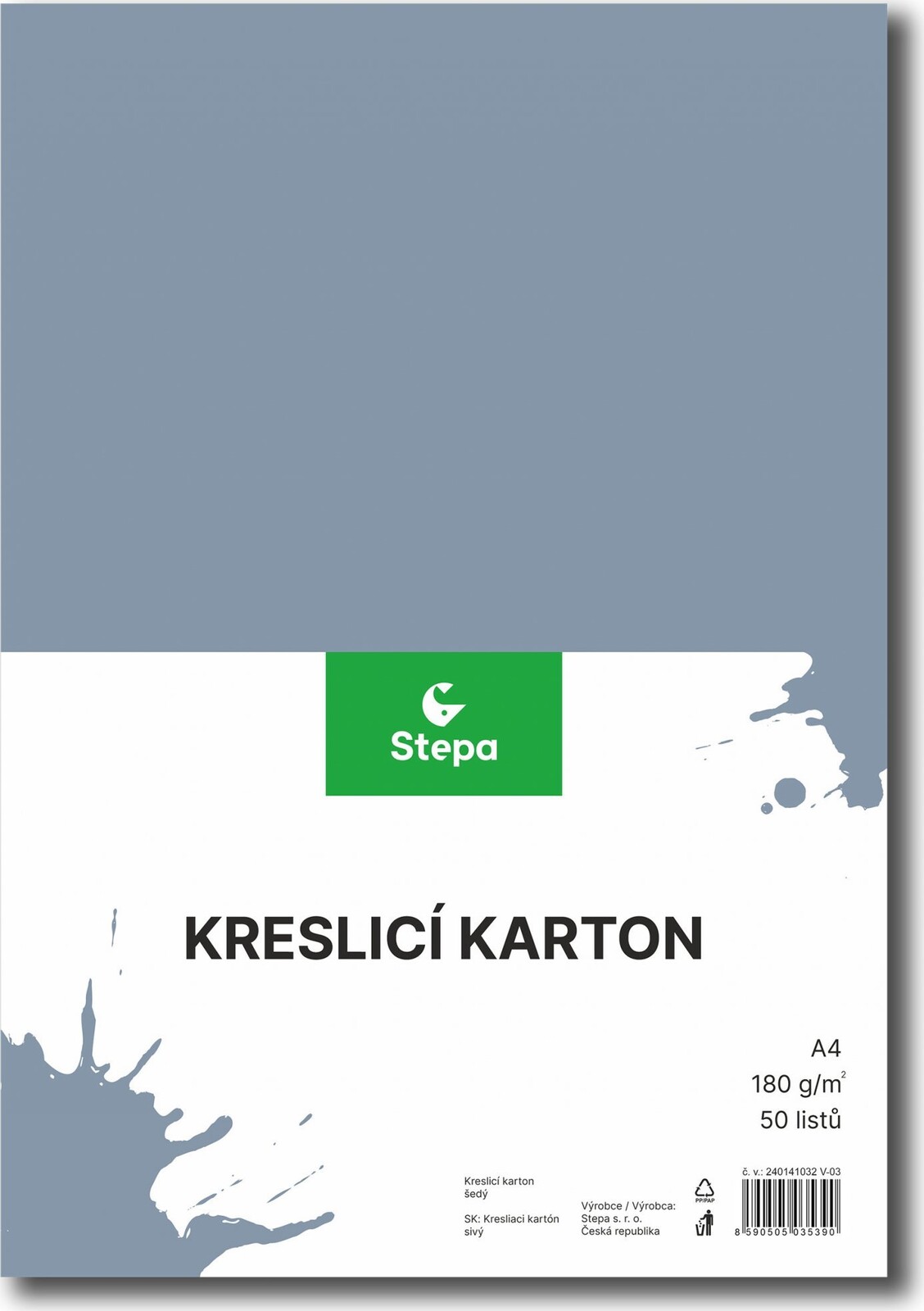 STEPA, kresliaci kartón A4, 50 listov, 180g/m2, sivý