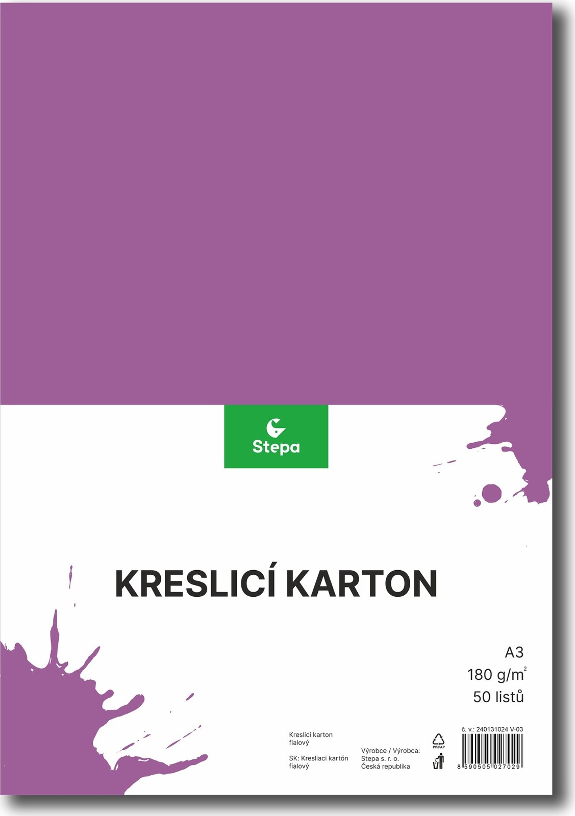 STEPA kresliaci kartón A3, 50 listov, 180 g/m2, fialový