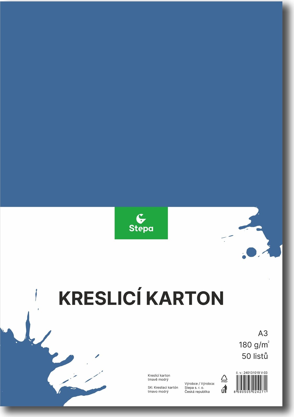 STEPA kresliaci kartón A3, 50 listov, 180 g/m2, tmavomodrý