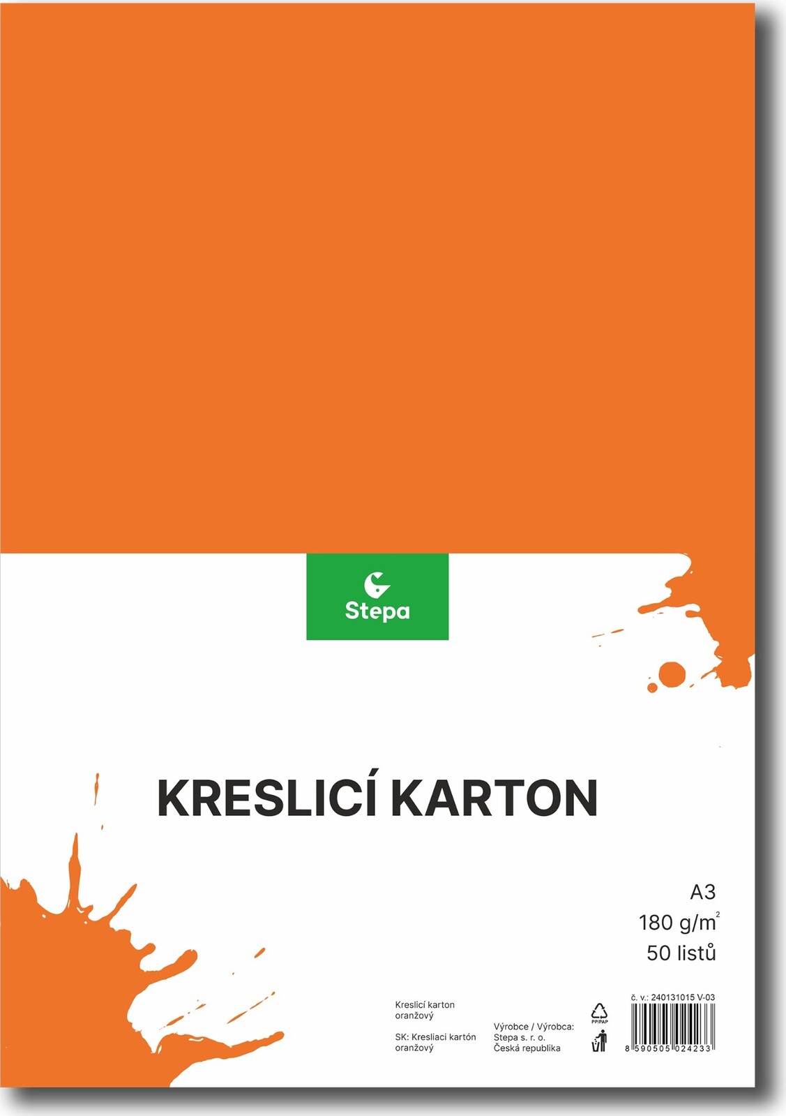 STEPA kresliaci kartón A3, 50 listov, 180 g/m2, oranžový
