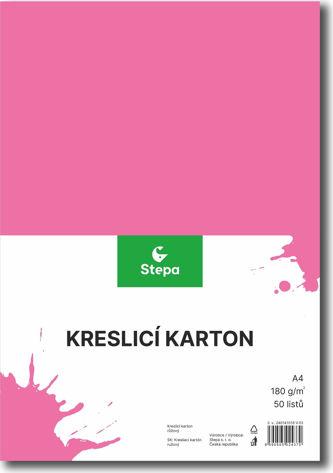 STEPA kresliaci kartón A4, 50 listov, 180 g/m2, ružový