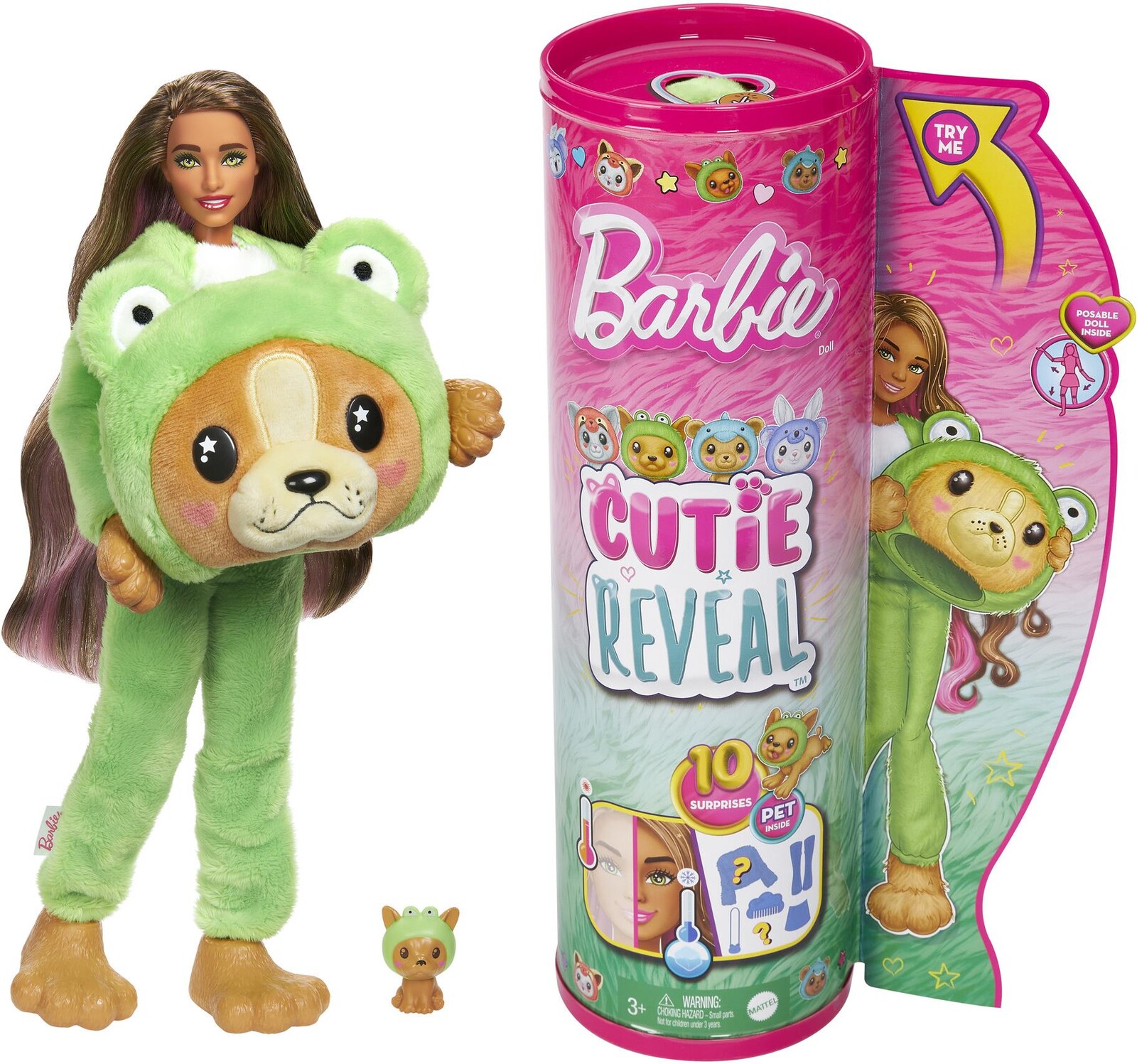 Barbie Cutie Reveal Barbie v kostýme – Psík v zelenom kostýme žabky