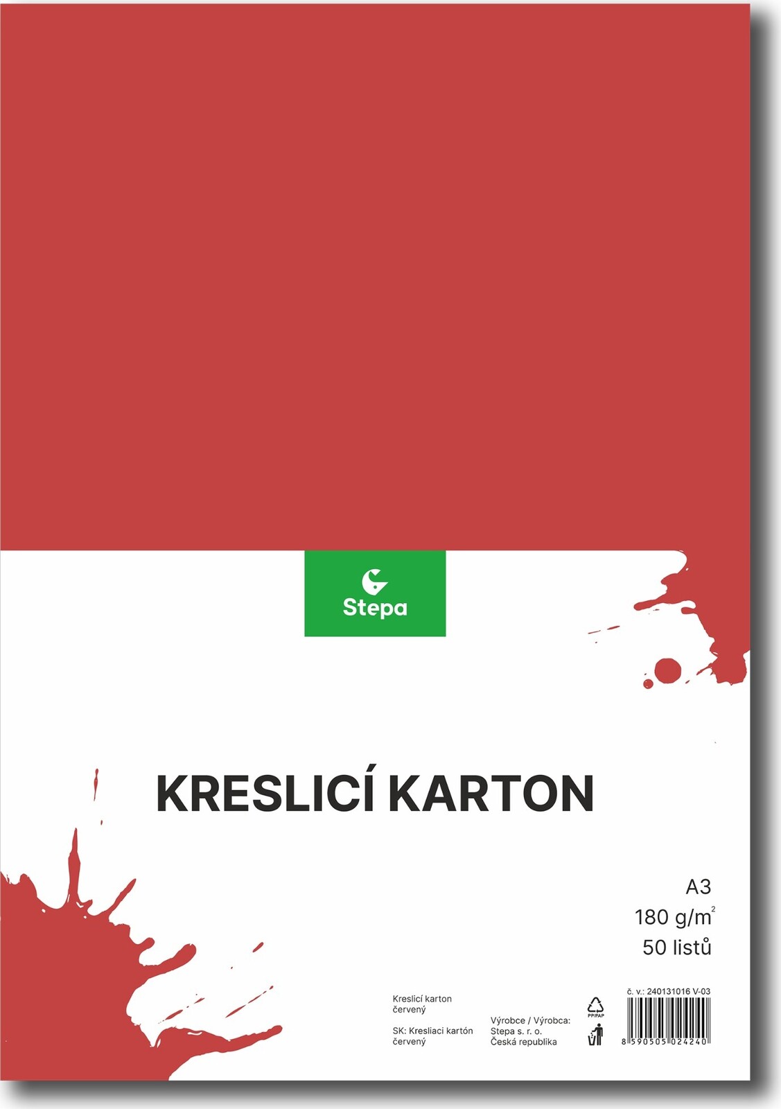 STEPA kresliaci kartón A3, 50 listov, 180 g/m2, červený