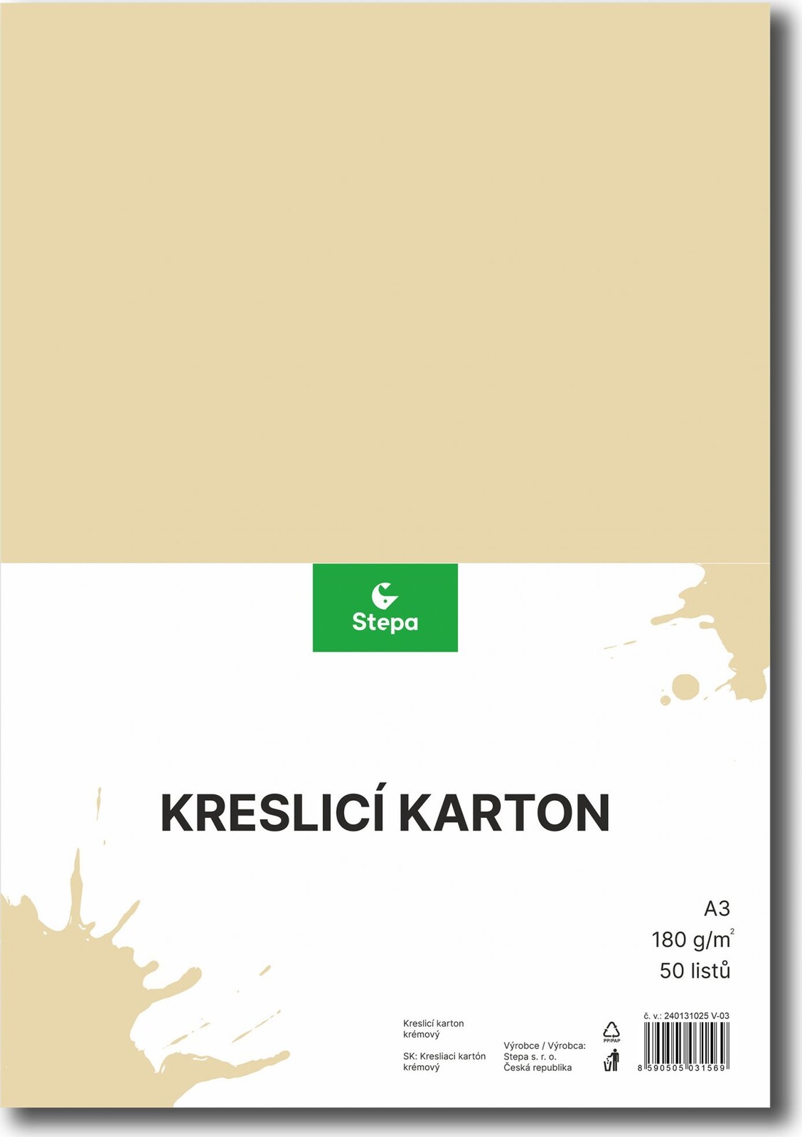 STEPA, kresliaci kartón A3, 50 listov 180g/m2, krémový