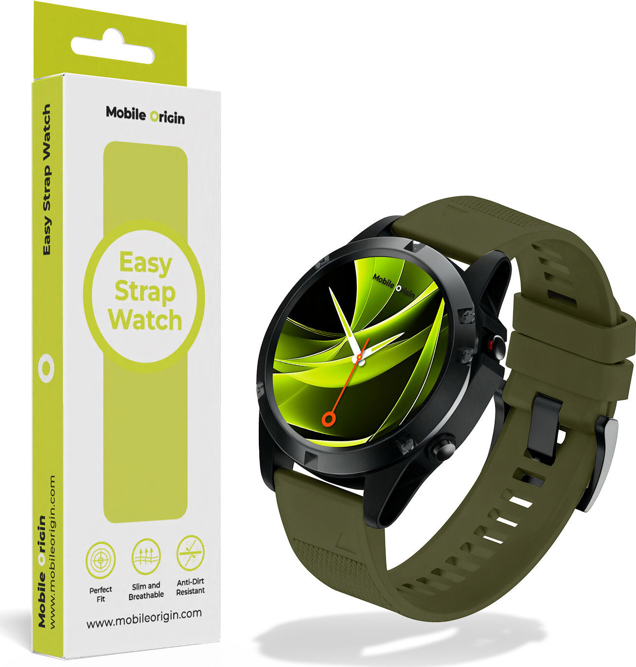 Mobile Origin Easy Strap Quick Fit for Garmin, 20mm Dark Green