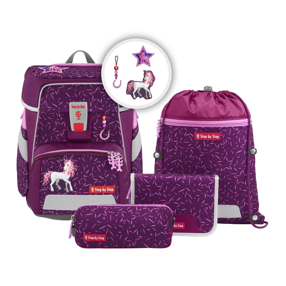 Školská aktovka Step by Step SPACE, Pretty Unicorn Nuala – 5-dielna súprava
