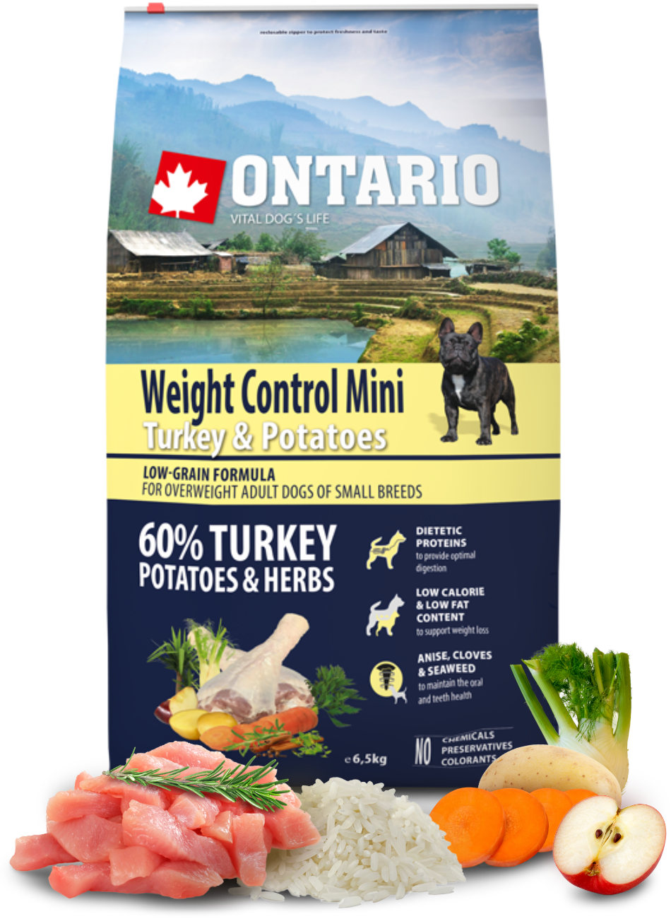 Ontario granuly Mini Weight Control morka a zemiaky 6,5 kg