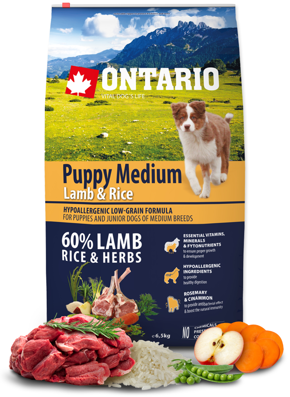 Ontario granuly Puppy Medium jahňa a ryža 6,5 kg