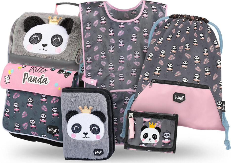 BAAGL SADA 5 Zippy Panda: aktovka, peračník, vrecko, zástera, peňaženka