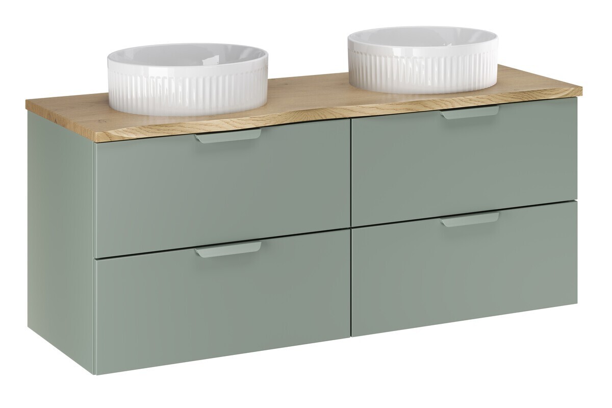 Závěsná skříňka Aster Nature Beyond s deskou a umyvadly 120 cm zelená/dub cremona