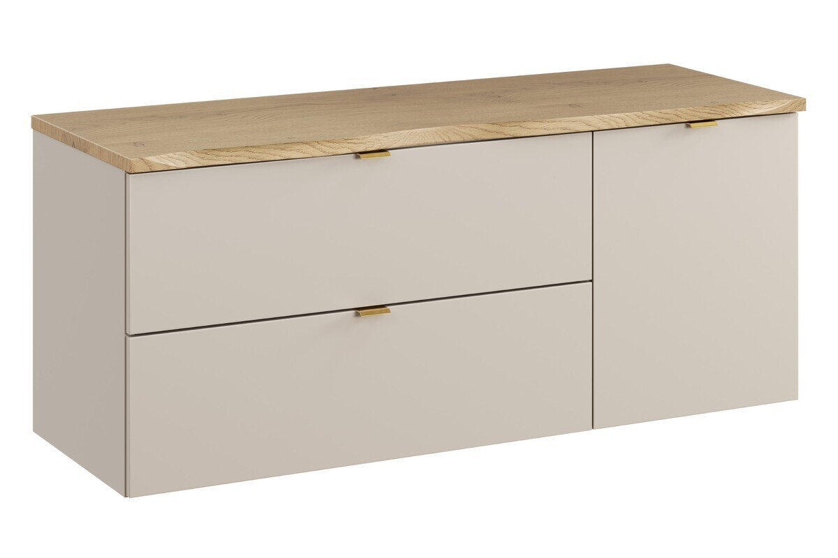 Závěsná skříňka pod umyvadlo Dalia Cashmere Nature s deskou a košem na prádlo 120 cm béžová/dub cremona