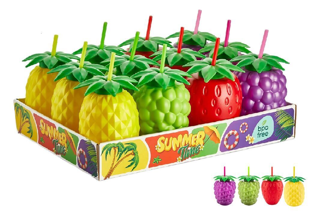 MAKRO - Pohár 800ml so slamkou Ovocie umelá hmota rôzne tvary