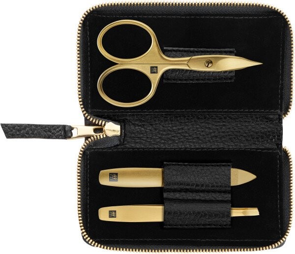 Zwilling Beauty Twinox Gold Edition manikúra s nožnicami, čierna koža, 3 ks 97747-004