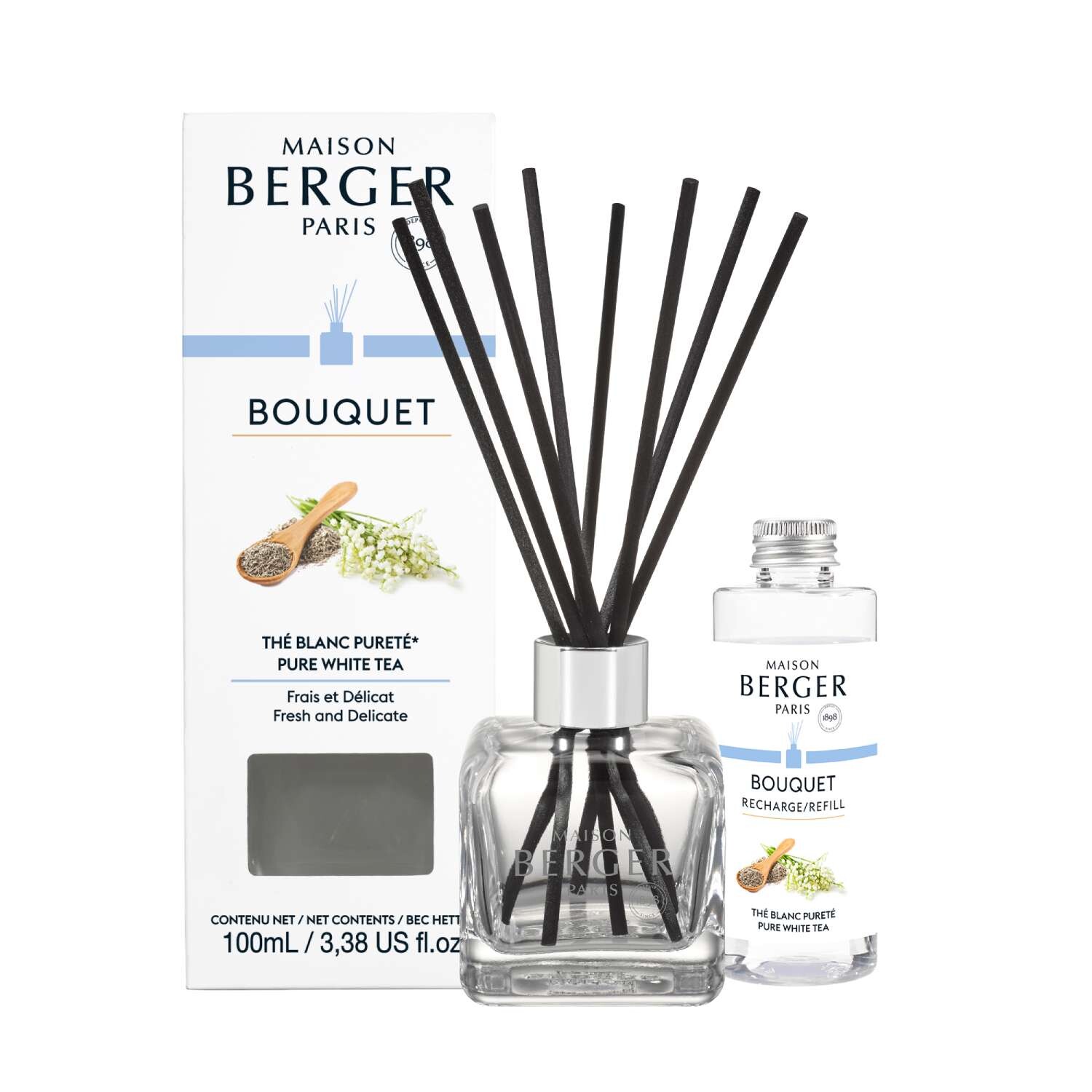 Maison Berger Paris Aróma difuzér Cube + náplň Čistý biely čaj 100 ml 7921