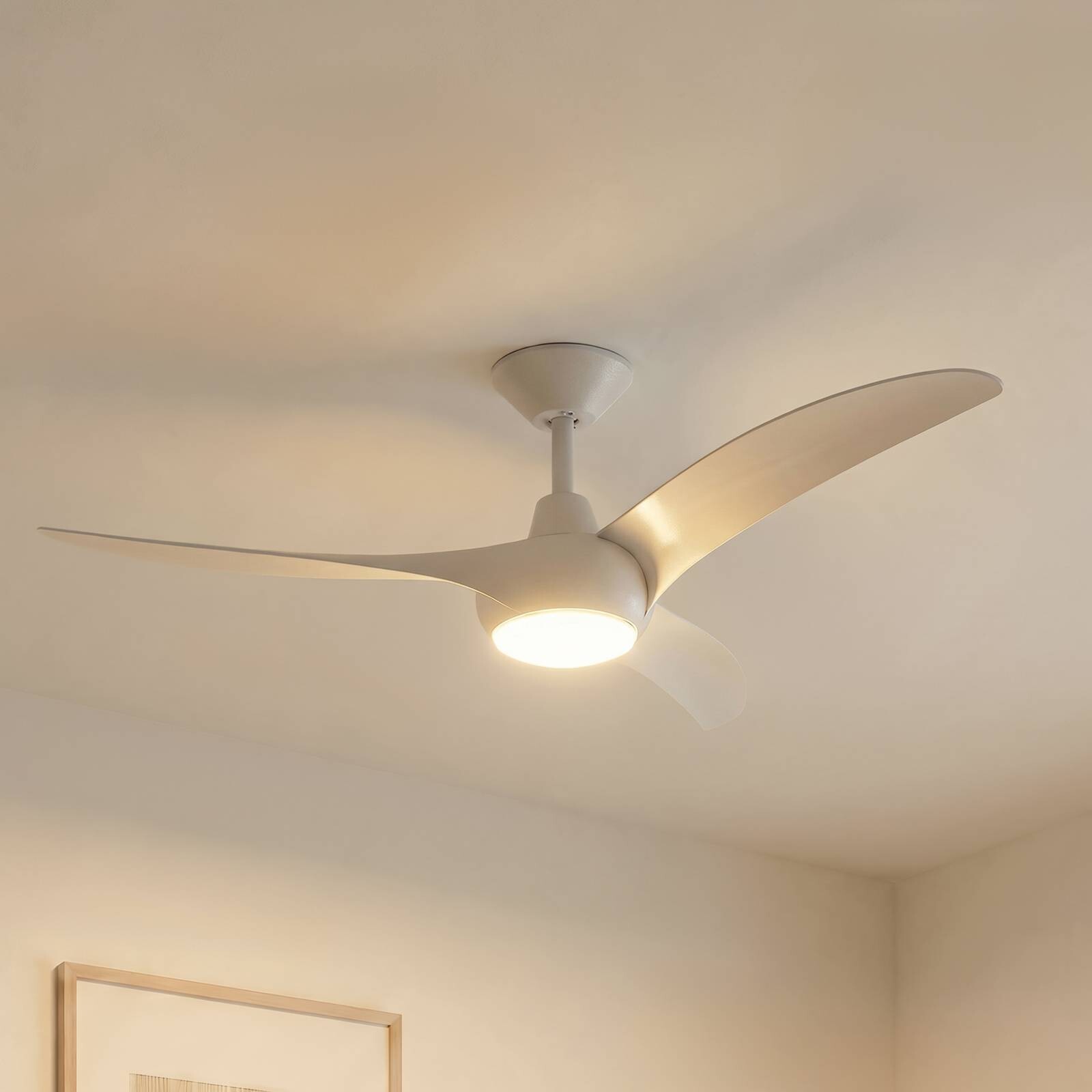 Stropný ventilátor Lindby LED Briya, biely, Ø 116 cm, CCT