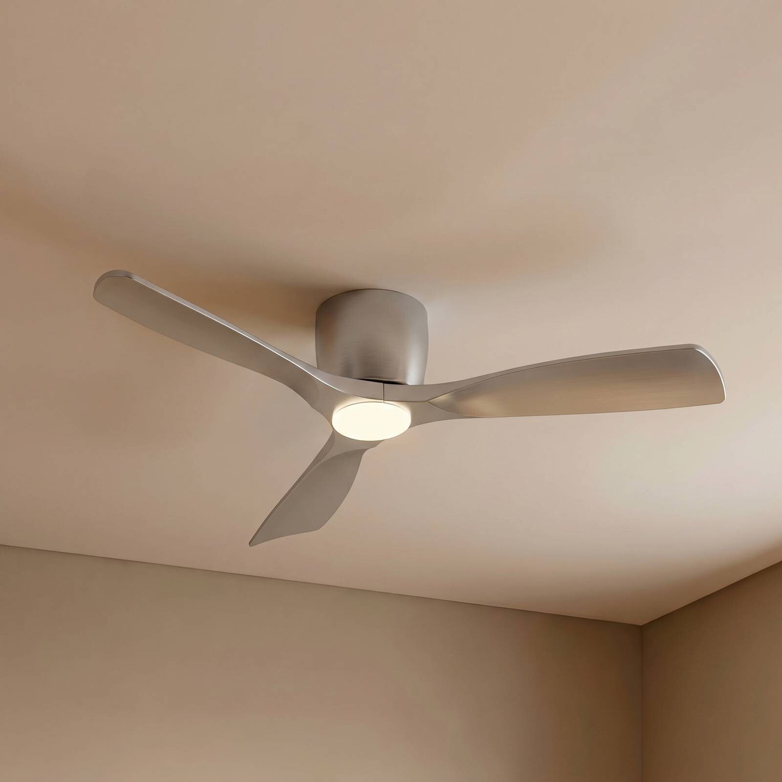Lucande Smart LED stropný ventilátor Moneno, strieborný, DC, Tuya