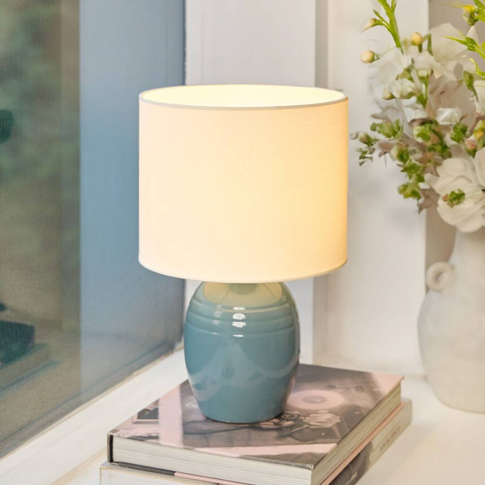 Stolová lampa Pauleen SEA RHYTHM, biela/modrá, výška 30 cm, keramika