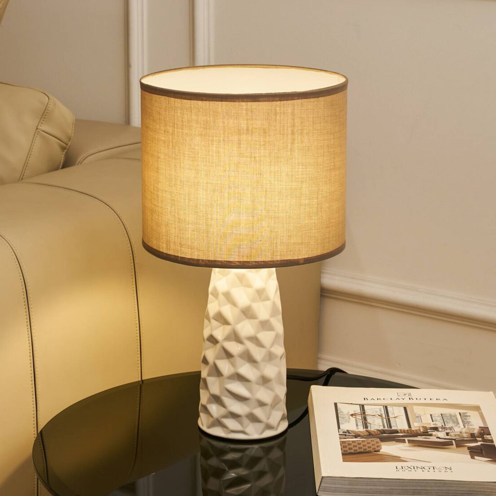 Stolová lampa Pauleen FANCY SCULPT, taupe/béžová, výška 41 cm