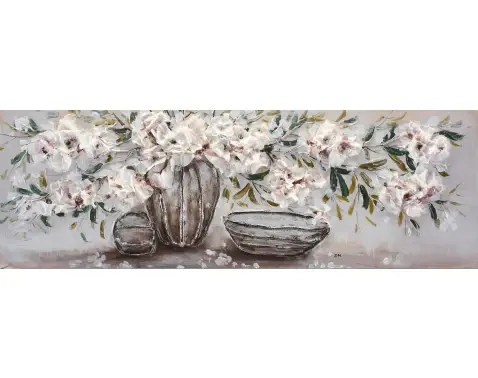 Ručne maľovaný obraz Kvetinové zátišie 120x40 cm, olejomaľba%