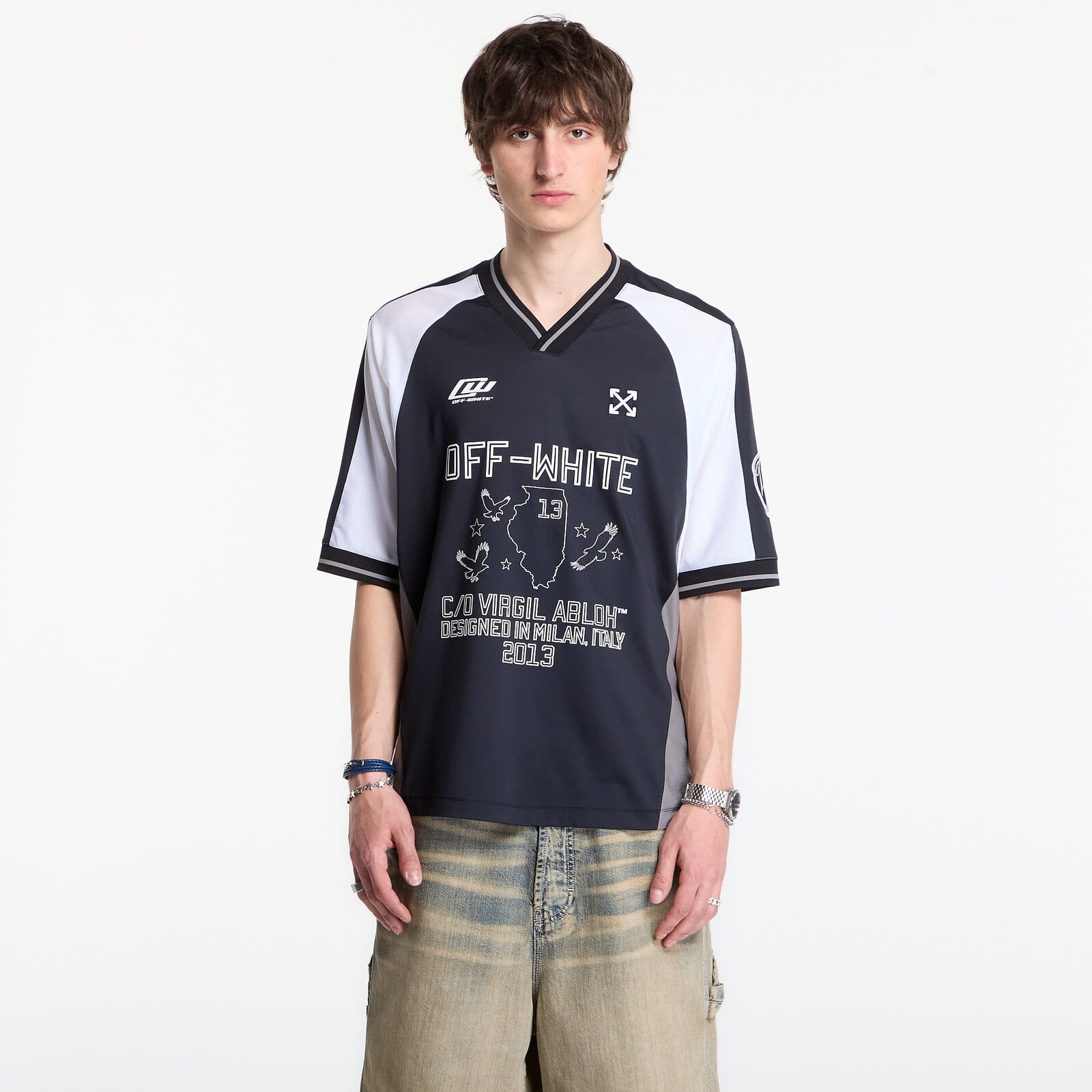 Dres Off-White Soccer V-Neck S/S T-Shirt 1 Black L