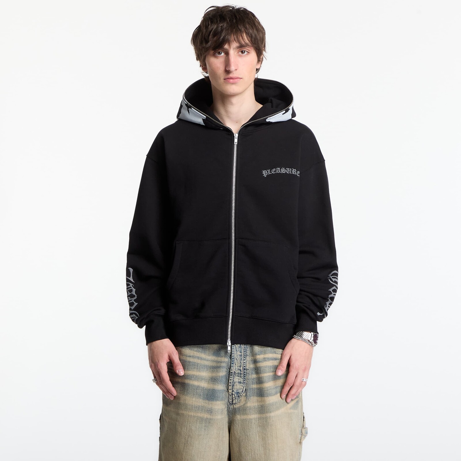 Mikina PLEASURES Balaclava Zip Hoodie Black XXL