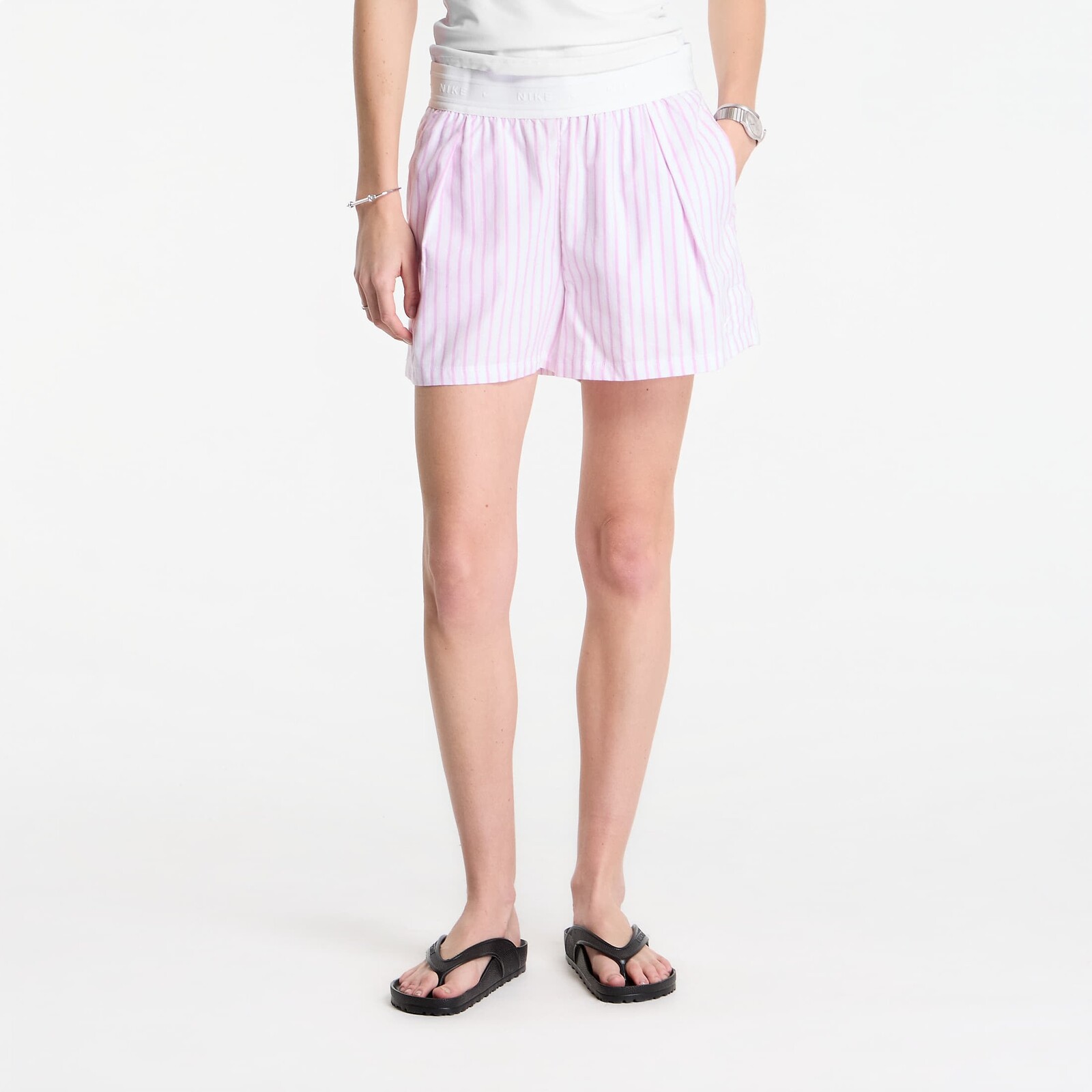 Šortky Nike Sportswear Chill Poplin Women's Loose Stripe Shorts Lt Magenta/ Pink Foam/ Summit White XL