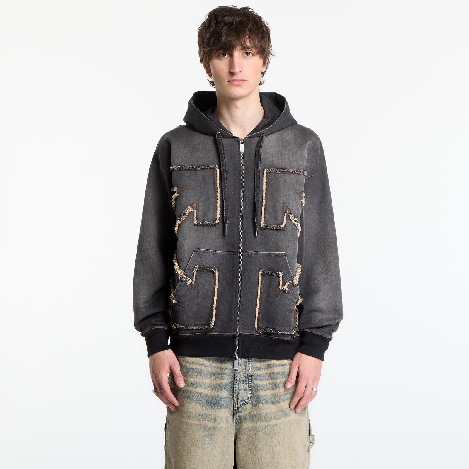 Mikina Off-White Arrow Distr Den Zip Skate Hoodie Highlighted Black XL
