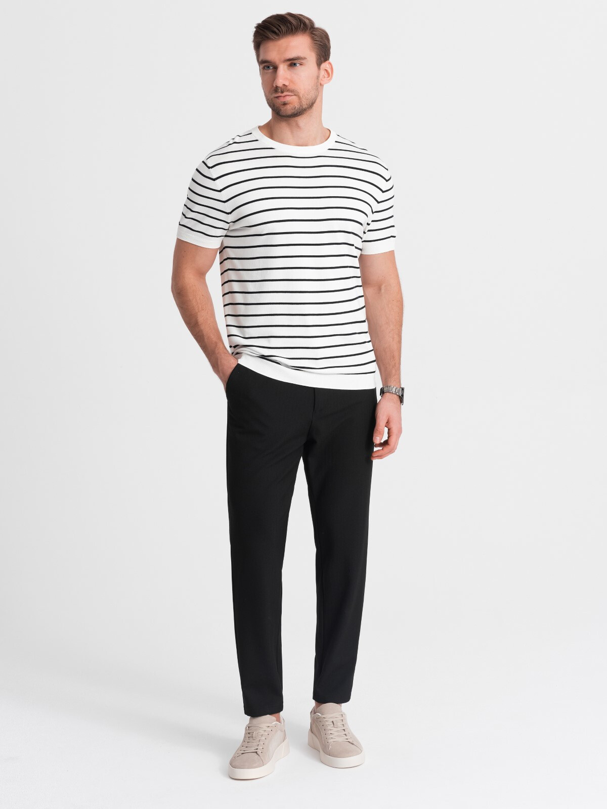 Ombre Men's chino pants with elastic waistband SLIM FIT - black