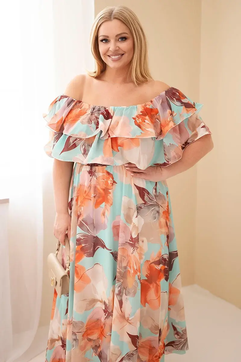 Kesi Plus Size maxi šaty s volánom mätovozelené