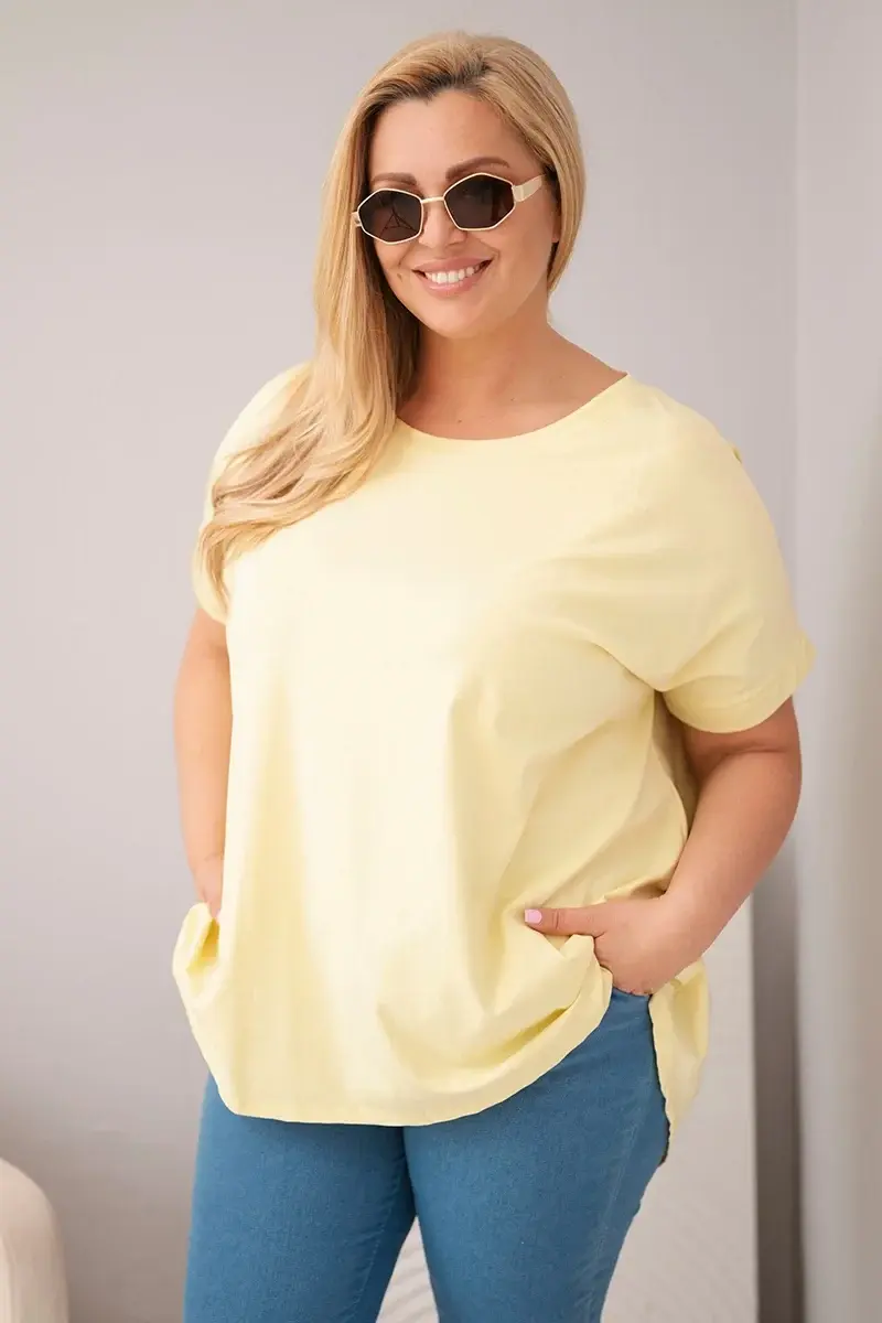 Kesi žltá plus-size blúzka s krátkym rukávom