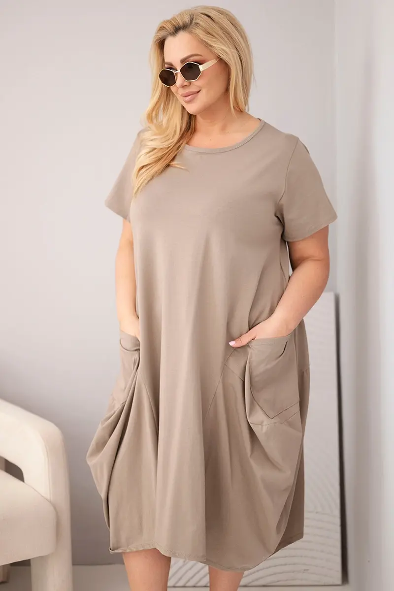 Dámske plus size bavlnené šaty s vreckami