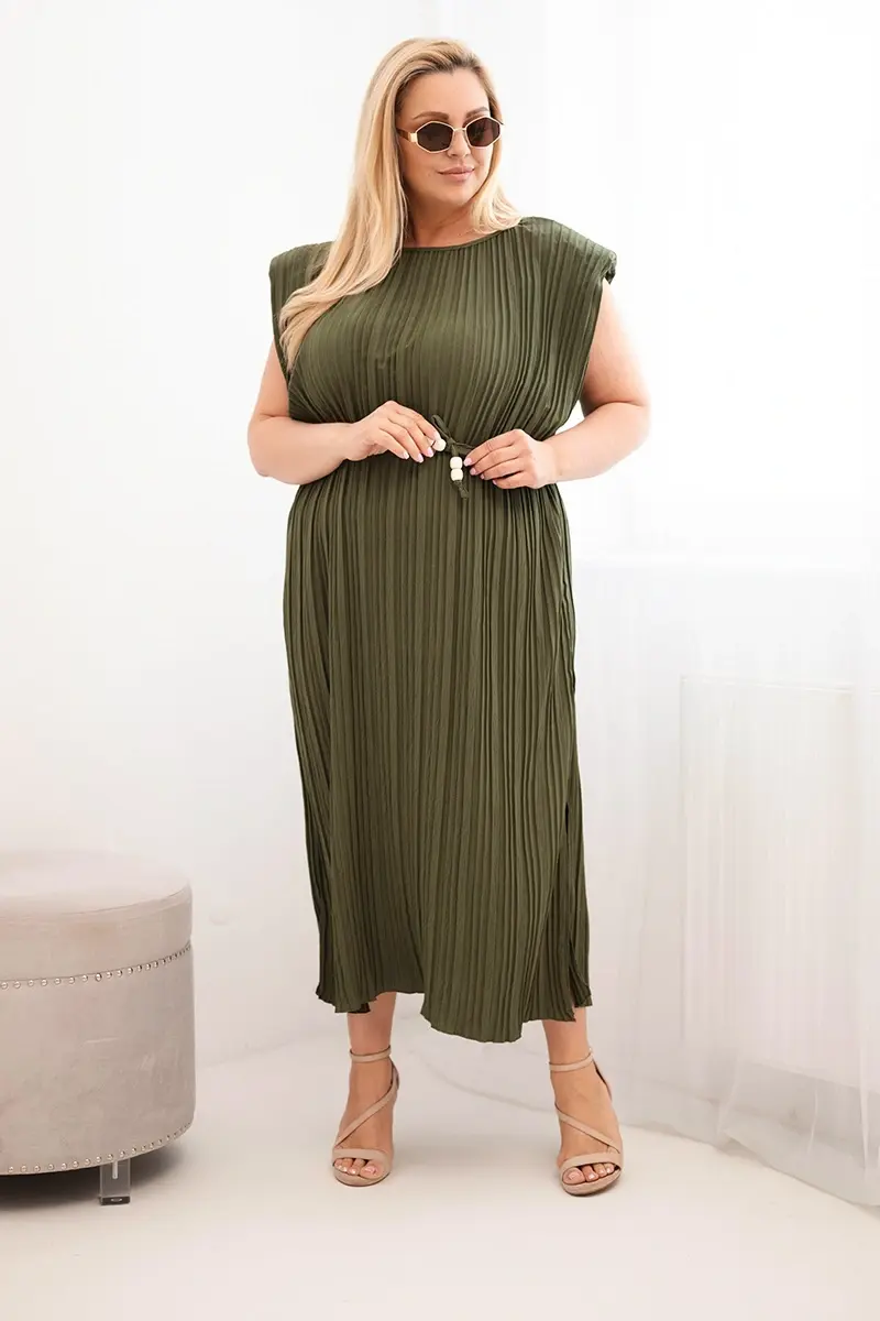 Kesi Plus size plisované midi šaty khaki