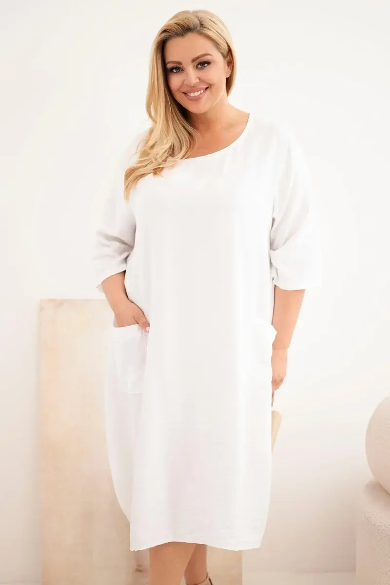 Kesi Włoski dámske šaty Plus Size s vreckami biele