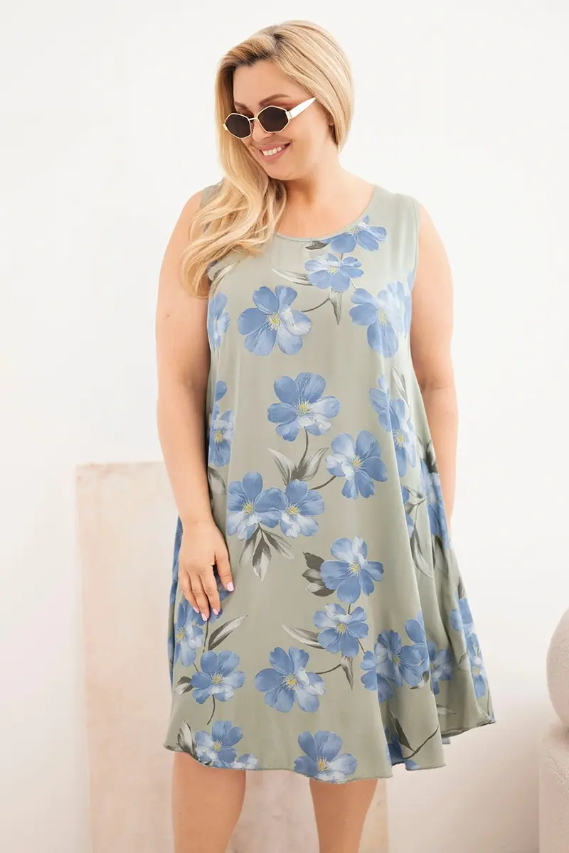 Kesi Plus-size kvetinové viskózové šaty khaki